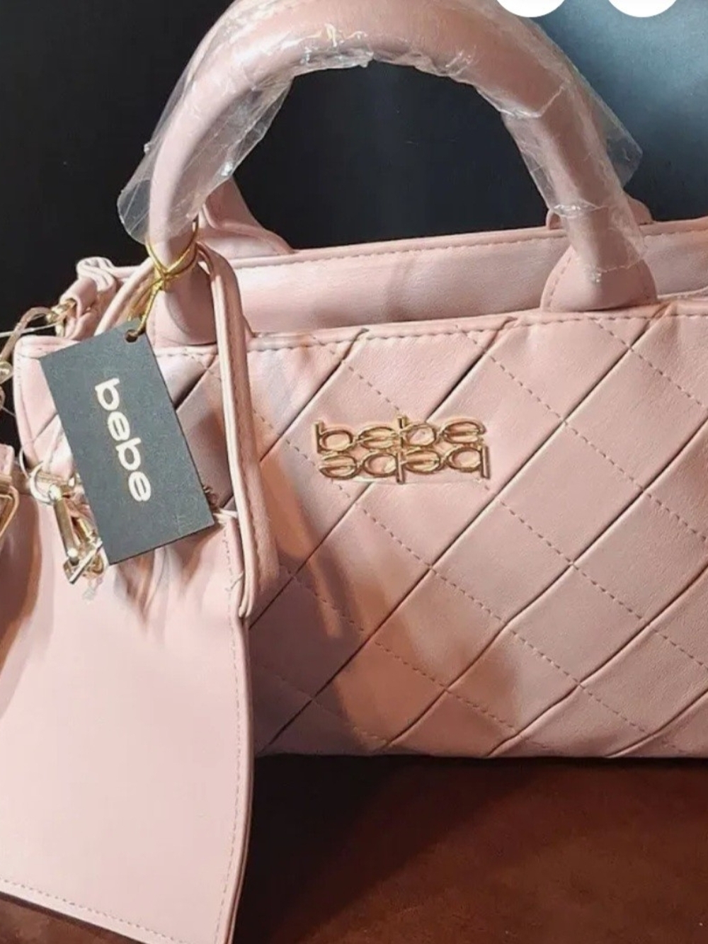 Bebe Everett Quilted Blush Pink Satchel with Gold Hardware